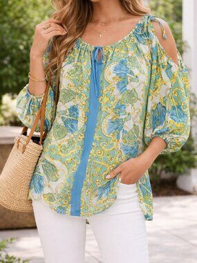 Chic Boho Blue and Yellow Women's Top